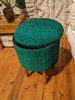 One of a Kind Quilted Upcycled Silk Bohemian Wood Box Stool in Hazel Wood in Deep Sea Deco