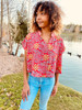 Indie Ella INDRA Boho Chic Printed Silk Crop Top in Jewel Trellis One Size