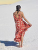 Indie Ella HARLOW Bohemian Silk Plunge Neck Ruffle Back Maxi Dress in Red Siren 