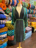 DOUBLE FLANNERY Black Silk Lined Reversible Kimono Boho Robe in Teal Fern (OneSize)