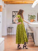 VENUS MAXI Stunning V-Neck Bohemian Printed Silk Dress in Mojito Lime
