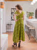 VENUS MAXI Stunning V-Neck Bohemian Printed Silk Dress in Mojito Lime