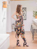 DIVA Boho Chic Double Layer Silk Reversible Romper Onesie Playsuit with pockets in Anime Flower
