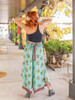 GINA Gypsy Chic Recycled Silk Flared Pants (M/Lg) in Teal Flower