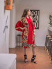 ANYA Butterfly Sleeve Sequin Silk Wrap Dress in Red Sensay (M/Lg)