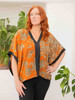 VEGA V-Neck Embroidered  Silk Tunic Top in Squash Flower (Onesize)