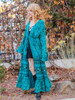 GENESIS Boho Tie Front Kimono Duster Silk Robe in Teal Magic (ONE SIZE)