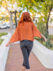 RONAK Upcycled Shawl Kimono Shrug Cover Up in Orange Chic (One Size)