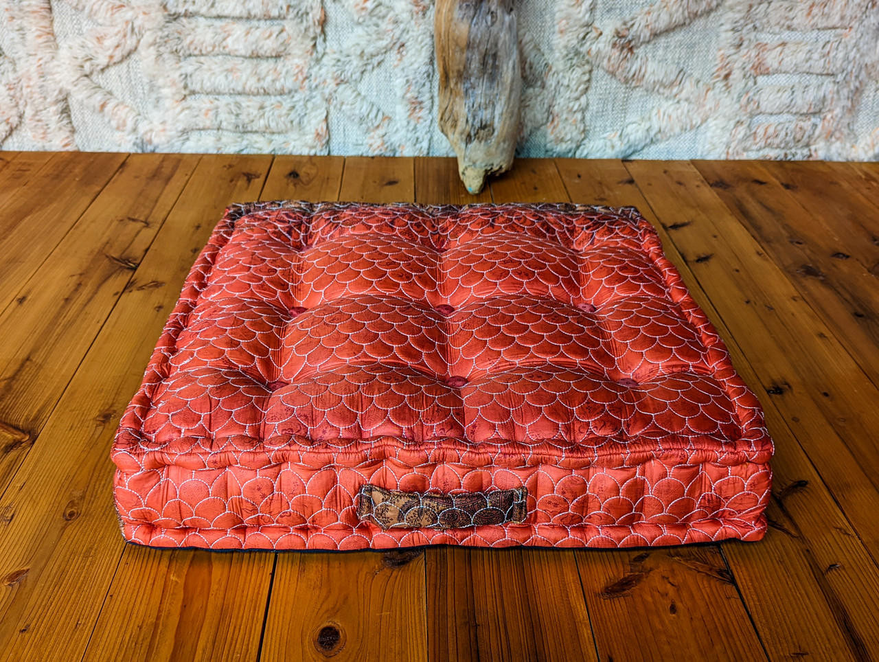 LARK Bohemian Quilted Silk French Mattress Cushion in Fire Red