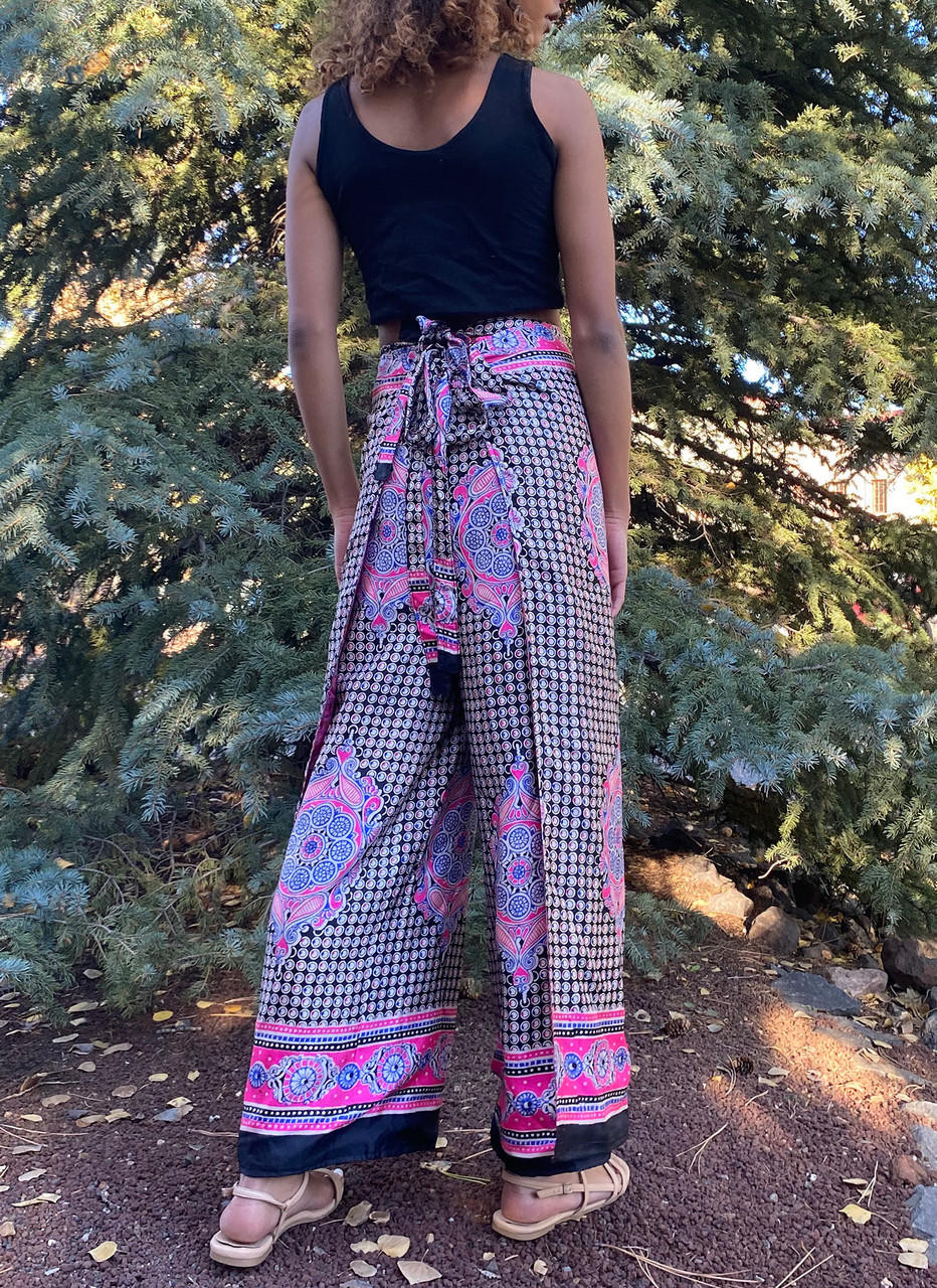 indie ella winslow gypsy chic recycled silk reversible wrap pants in hot to trot 20878.1676474809