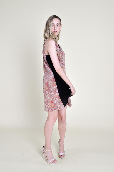 Indie Ella NINA Georgette Silk Panel Tank Dress in Peach Vine Small