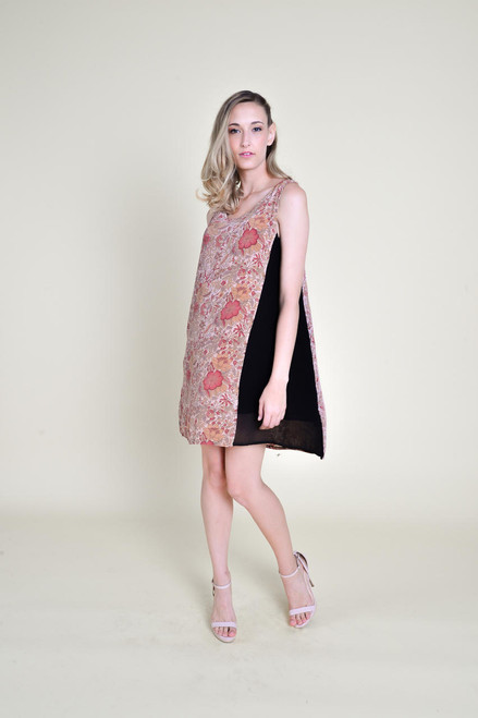 Indie Ella NINA Georgette Silk Panel Tank Dress in Peach Vine Small