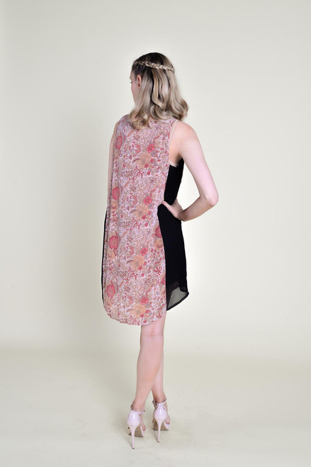 Indie Ella NINA Georgette Silk Panel Tank Dress in Peach Vine Small