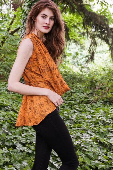 VENUS Chiffon Silk Wrap Top in Golden Floral onesize
