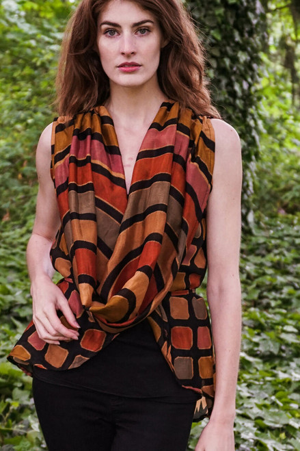 VENUS Chiffon Silk Wrap Top in Golden Floral (onesize VENUS Chiffon Silk Wrap Top in Golden Floral (onesize