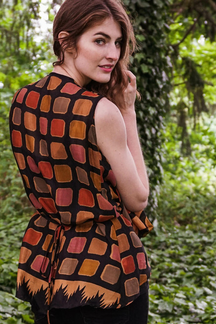 VENUS Chiffon Silk Wrap Top in Earthen Rainbow onesize