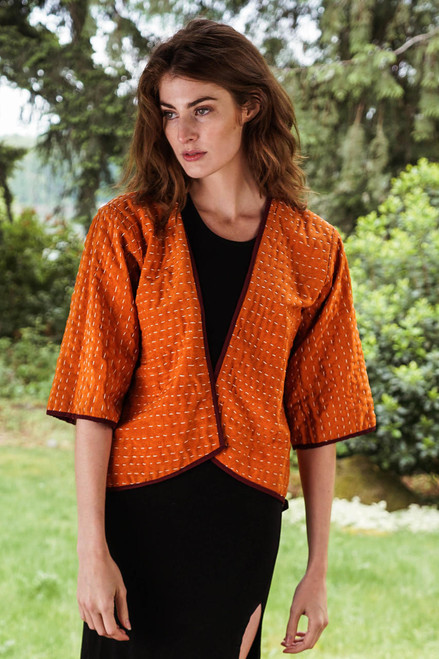 LANGELI recycled silk reversible hand stitched coat in Saharan One Size LANGELI recycled silk reversible hand stitched coat in Saharan One Size