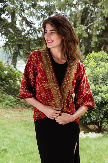 LANGELI recycled silk reversible hand stitched coat in Saharan One Size LANGELI recycled silk reversible hand stitched coat in Saharan One Size