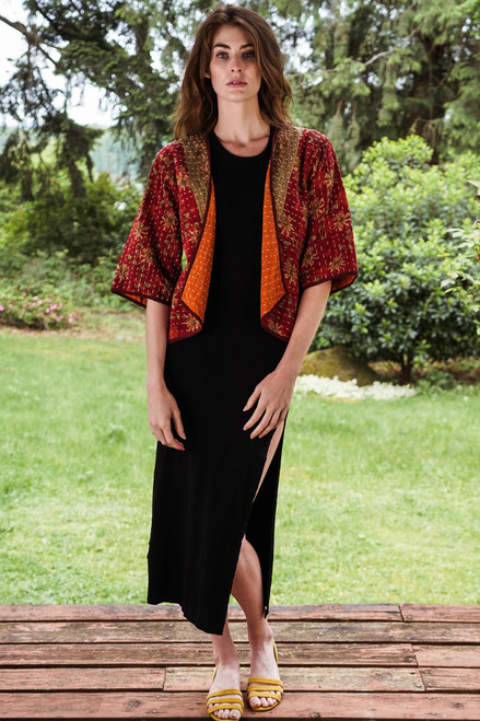 LANGELI recycled silk reversible hand stitched coat in Saharan One Size LANGELI recycled silk reversible hand stitched coat in Saharan One Size