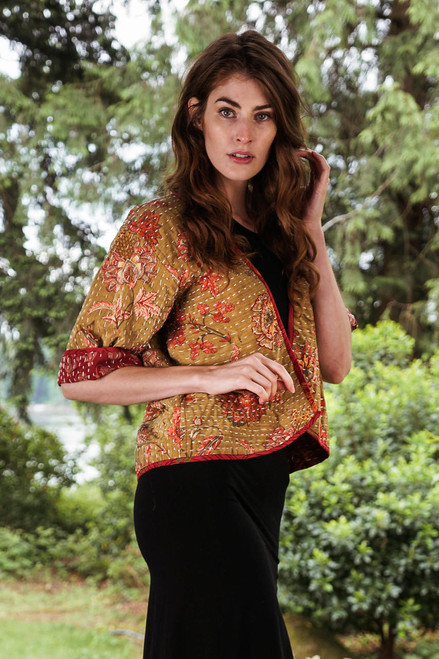 Angeli recycled silk reversible hand stitched coat in Gaelic Queen One Size Angeli recycled silk reversible hand stitched coat in Gaelic Queen One Size