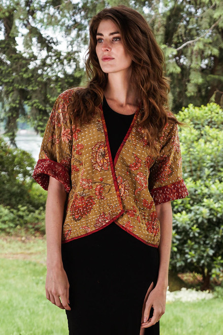 Angeli recycled silk reversible hand stitched coat in Gaelic Queen One Size Angeli recycled silk reversible hand stitched coat in Gaelic Queen One Size