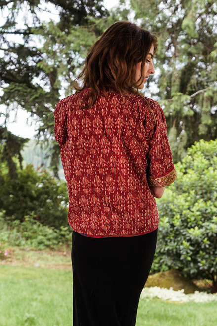 Angeli recycled silk reversible hand stitched coat in Gaelic Queen One Size Angeli recycled silk reversible hand stitched coat in Gaelic Queen One Size