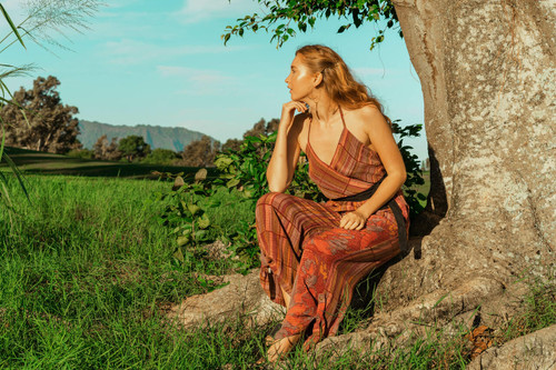 PALOMA Halter Neck Printed Silk Jumpsuit in Sweet Line onesize PALOMA Halter Neck Printed Silk Jumpsuit in Sweet Line onesize