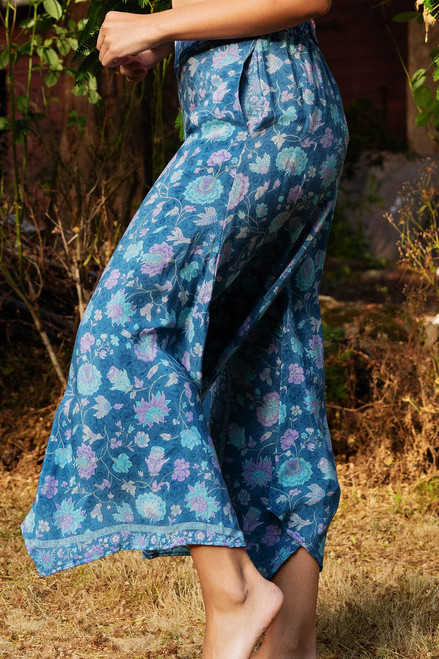 GINA Silk Bohemian Silk Flared Pants S/M in Flying in the Sky GINA Silk Bohemian Silk Flared Pants S/M in Flying in the Sky
