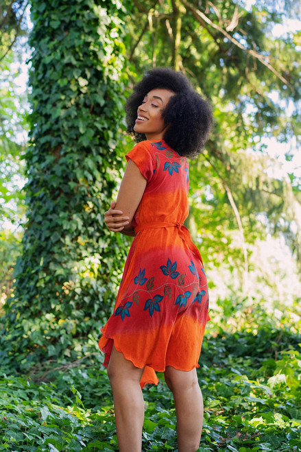 V-Neck Bohemian Printed Silk Dress 