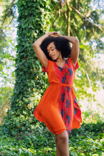 V-Neck Bohemian Printed Silk Dress 