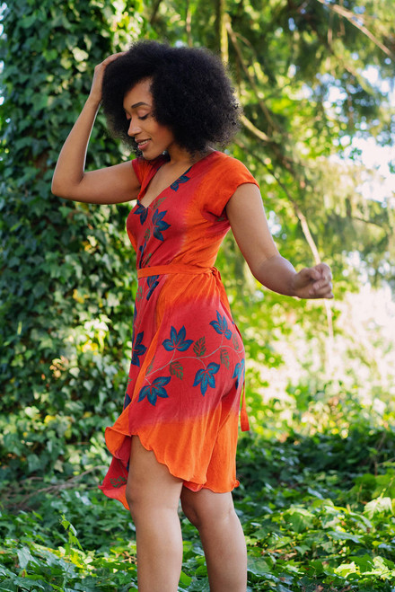 V-Neck Bohemian Printed Silk Dress 