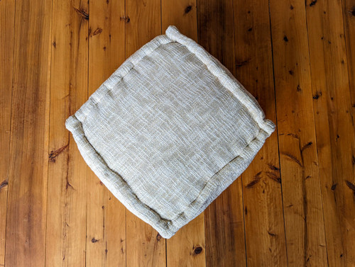 Round Pouf Handloom White Fabric with Gold Lurex Boho Chic Cushion