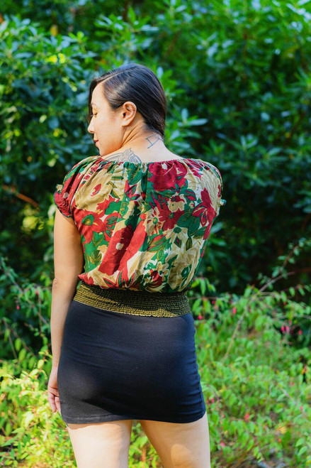 ROSIE Smocked Bohemian Silk Peasant Blouse in La Traviata S/M ROSIE Smocked Bohemian Silk Peasant Blouse in La Traviata S/M