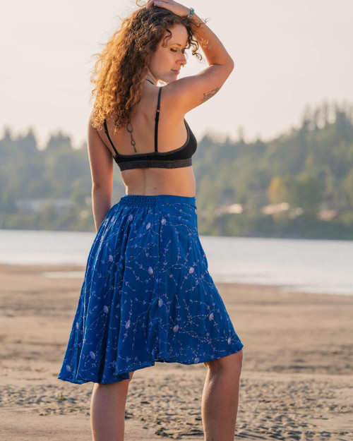 PAMELA Hippy Chic Embroidered Boho Silk Skirt with Pockets in Diamond Sea OS PAMELA Hippy Chic Embroidered Boho Silk Skirt with Pockets in Diamond Sea OS