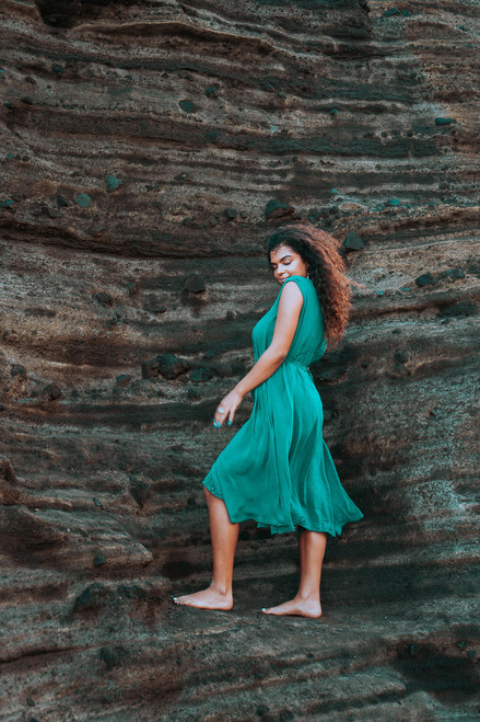 LUCY Sleveless A-line Flowy Silk Dress with Pockets in Persian Sea Med/ Lg LUCY Sleveless A-line Flowy Silk Dress with Pockets in Persian Sea Med/ Lg