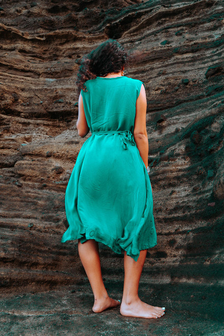 LUCY Sleveless A-line Flowy Silk Dress with Pockets in Persian Sea Med/ Lg LUCY Sleveless A-line Flowy Silk Dress with Pockets in Persian Sea Med/ Lg