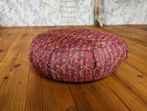 ROMI Boho Chic Quilted Silk Meditation Cushion Pillow in multi color flower with white stitching ROMI Boho Chic Quilted Silk Meditation Cushion Pillow in multi color flower with white stitching