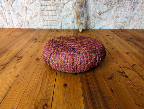 ROMI Boho Chic Quilted Silk Meditation Cushion Pillow in multi color flower with white stitching ROMI Boho Chic Quilted Silk Meditation Cushion Pillow in multi color flower with white stitching