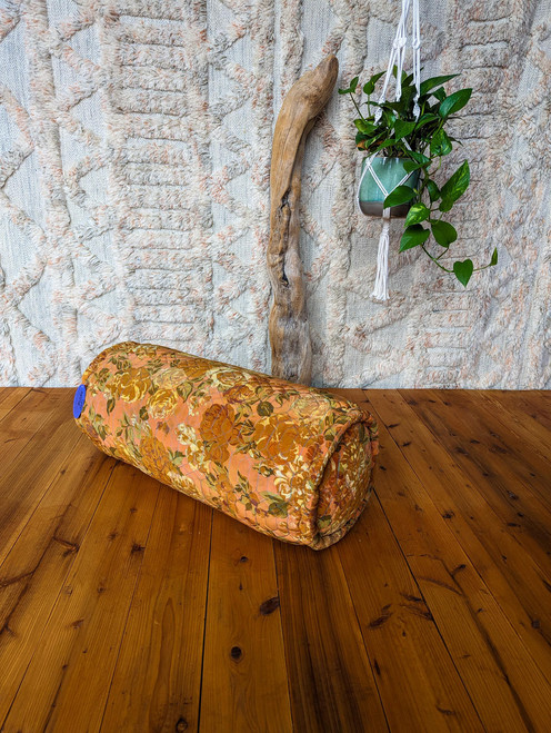 Baja BOLSTER Boho Chic Quilted Silk Back Cushion Cylinder Pillow in Peach Bloom Baja BOLSTER Boho Chic Quilted Silk Back Cushion Cylinder Pillow in Peach Bloom