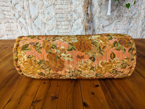 Baja BOLSTER Boho Chic Quilted Silk Back Cushion Cylinder Pillow in Peach Bloom Baja BOLSTER Boho Chic Quilted Silk Back Cushion Cylinder Pillow in Peach Bloom