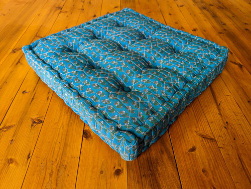 LARK Bohemian Quilted Silk French Mattress Cushion in Turquoise Blue
