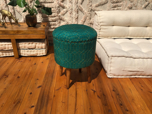 One of a Kind Quilted Upcycled Silk Bohemian Wood Box Stool in Hazel Wood in Deep Sea Deco One of a Kind Quilted Upcycled Silk Bohemian Wood Box Stool in Hazel Wood in Deep Sea Deco