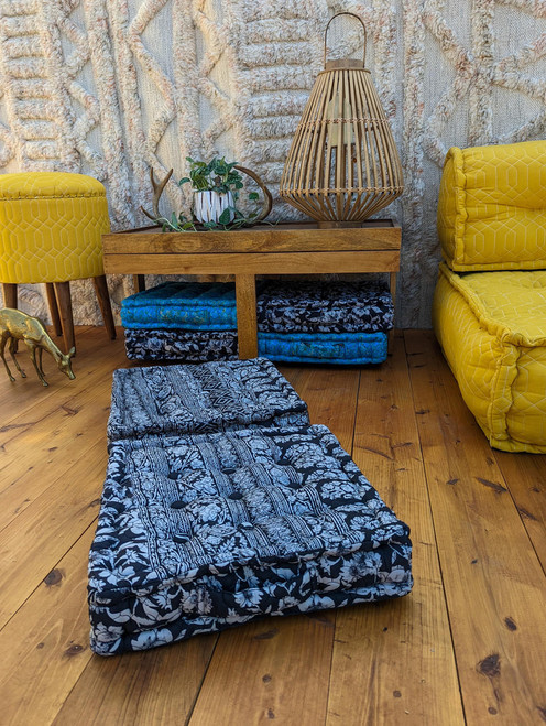 POET Boho Chic Quilted Silk Meditation Cushion Pillow in Amaris Noir POET Boho Chic Quilted Silk Meditation Cushion Pillow in Amaris Noir