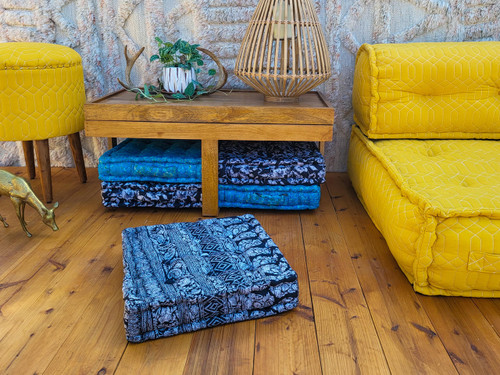 POET Boho Chic Quilted Silk Meditation Cushion Pillow in Amaris Noir POET Boho Chic Quilted Silk Meditation Cushion Pillow in Amaris Noir