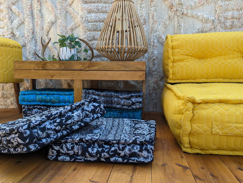 POET Boho Chic Quilted Silk Meditation Cushion Pillow in Amaris Noir POET Boho Chic Quilted Silk Meditation Cushion Pillow in Amaris Noir