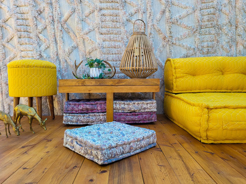 POET Boho Chic Quilted Silk Meditation Cushion Pillow in Astera Spring POET Boho Chic Quilted Silk Meditation Cushion Pillow in Astera Spring