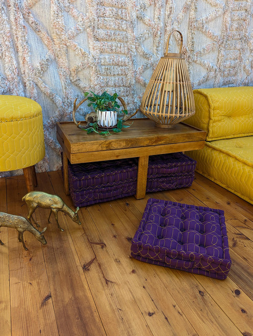 POET Boho Chic Quilted Canvas Meditation Cushion Pillow in Plum Gold POET Boho Chic Quilted Canvas Meditation Cushion Pillow in Plum Gold