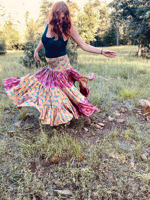 Indie Ella BOBBIN Tiered Multi Way Boho Silk Skirt Dress in Rainbow Dance One Size Indie Ella BOBBIN Tiered Multi Way Boho Silk Skirt Dress in Rainbow Dance One Size