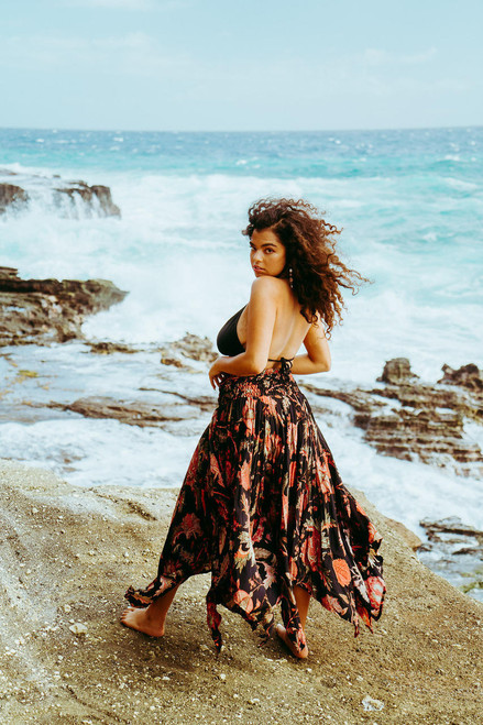 Indie Ella IMELDA Handkerchief Multi Way Boho Silk Skirt Dress in Midnight Rose (One Size)  Indie Ella IMELDA Handkerchief Multi Way Boho Silk Skirt Dress in Midnight Rose (One Size)