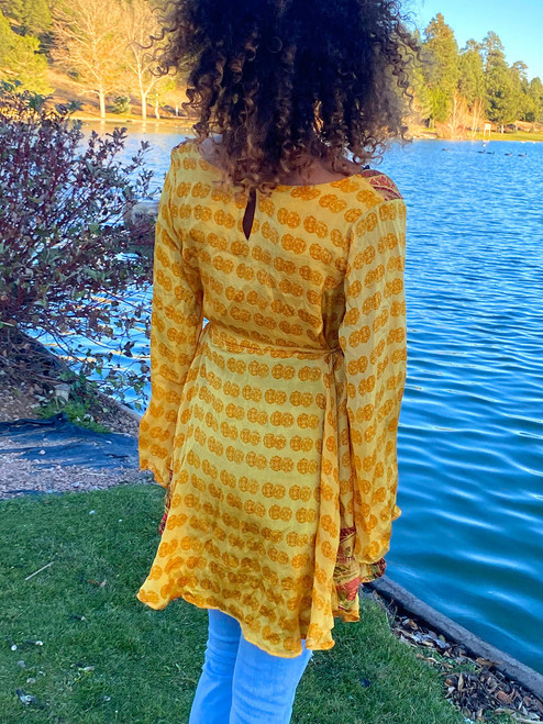 Indie Ella GWENDOLYN Tiered Bell Sleeve Silk Wrap Top in Golden Maya   Indie Ella GWENDOLYN Tiered Bell Sleeve Silk Wrap Top in Golden Maya